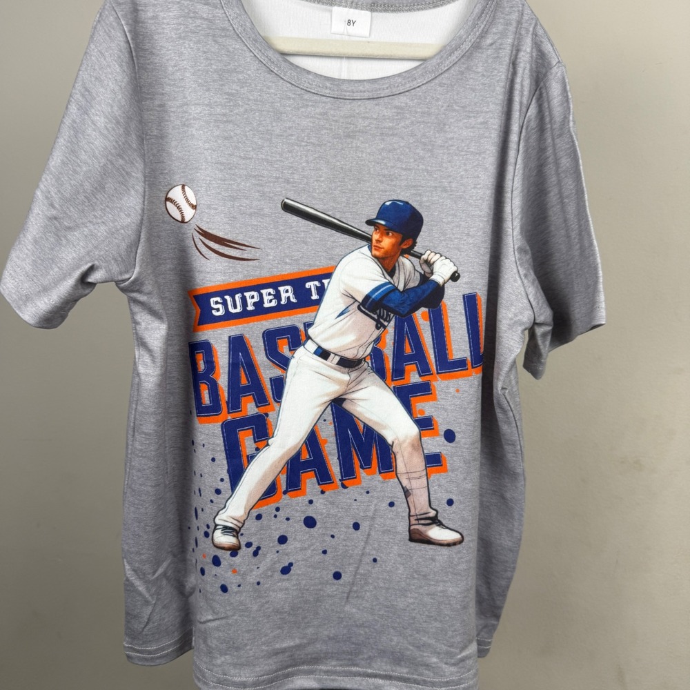 Baseball Pajama Set Kids Size 8Y Gray Navy Blue Graphic Print gift sleep soft